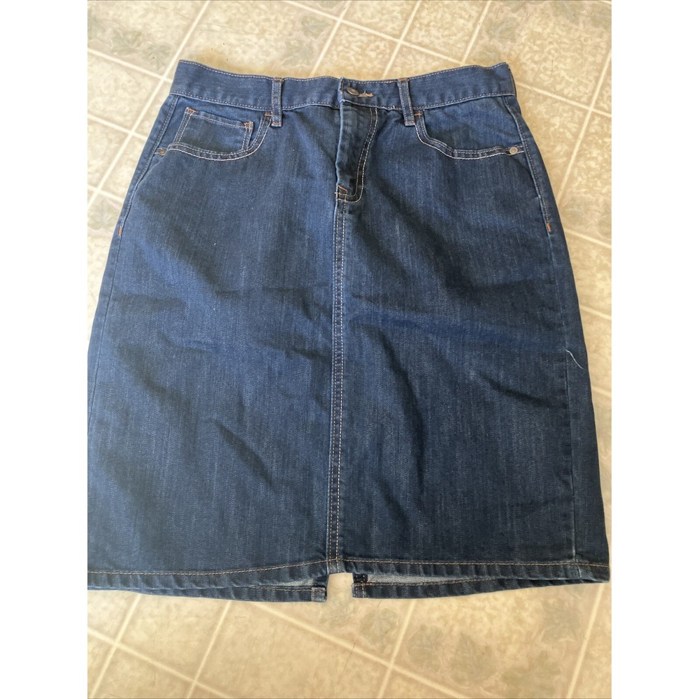 Old‎ Navy Dark Wash Blue High Rise Denim Skirt Sz 6 Back Pockets Back Slit
